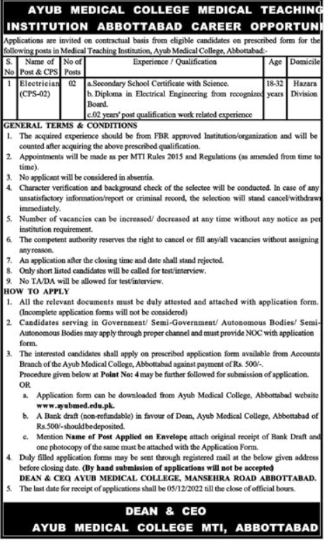 Ayub Medical College job