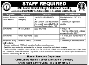CMH Lahore Jobs 2022