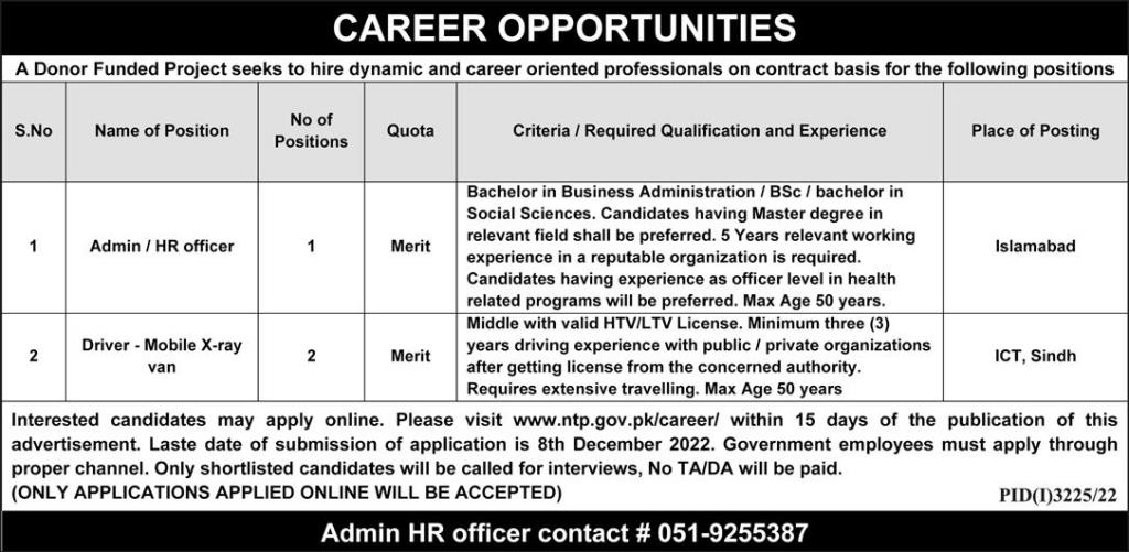 Donor Funded Project Office Islamabad Jobs 2022