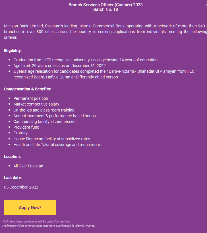 Meezan Bank Jobs 2022 