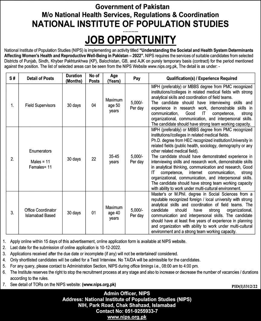 National Institute of Population Studies (NIPS) Jobs