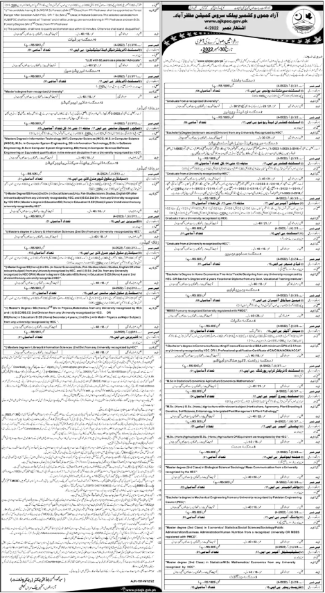AJKPSC Jobs 2022 Advertisement No. 4 – www.ajkpsc.gov.pk