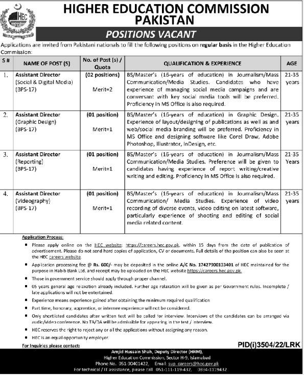 HEC Jobs 2022-23
