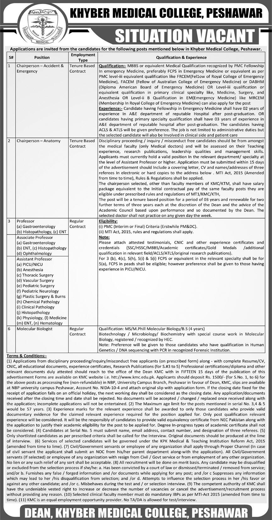 Khyber Medical College Peshawar (KMC) Job 2022-23 