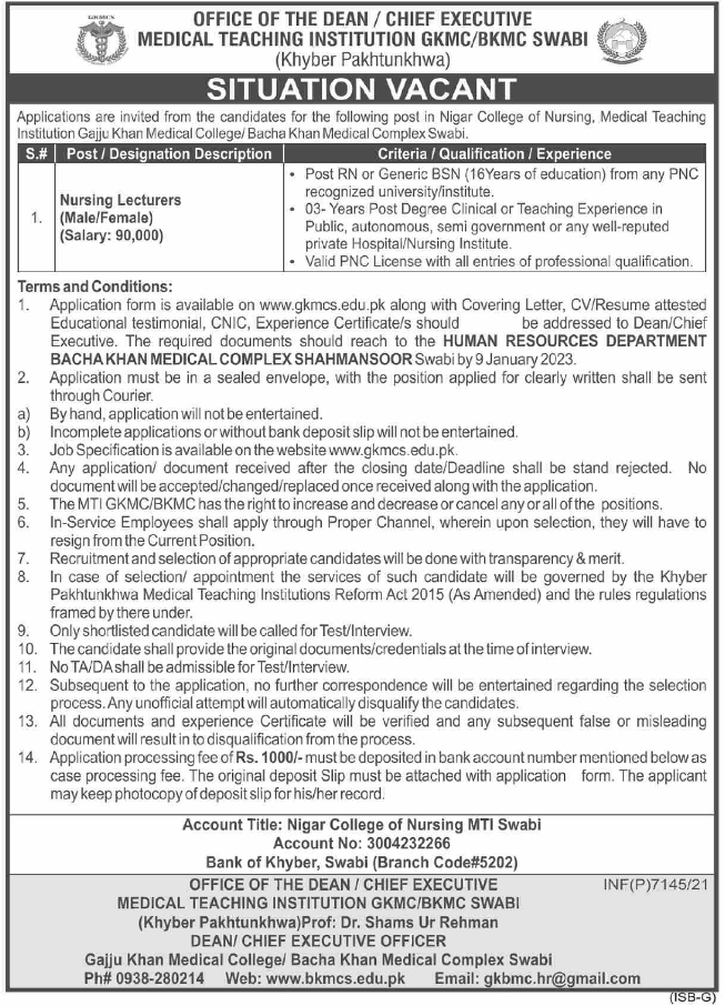 Medical teaching Institution Swabi 2022