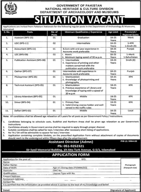 National Heritage & Culture Division Jobs 2022 – Dept of Archaeology and Museums