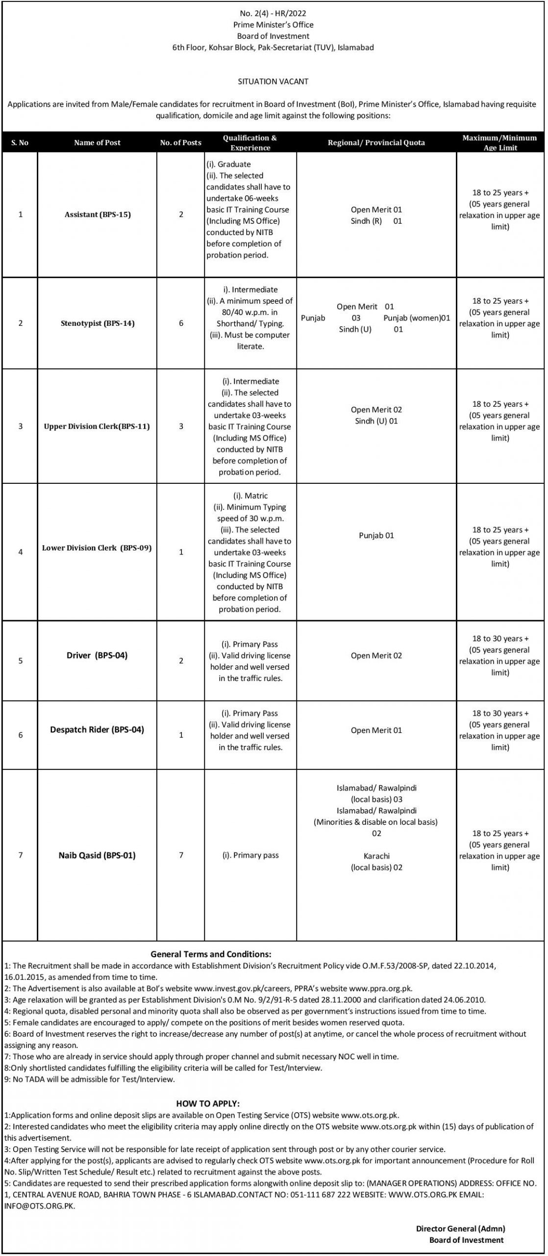 Prime Minister Office (Board of Investment) Jobs 2022 – 23