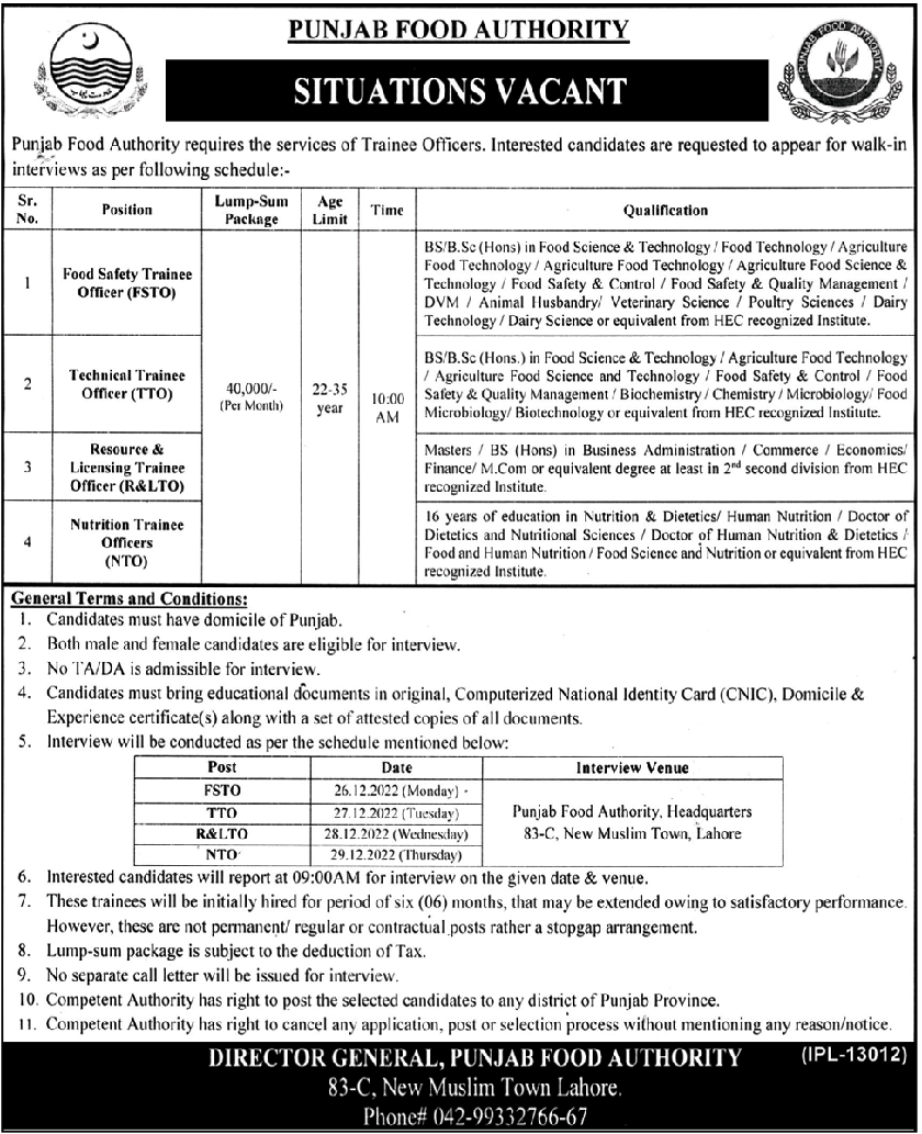 Punjab Food Authority Jobs 2022 