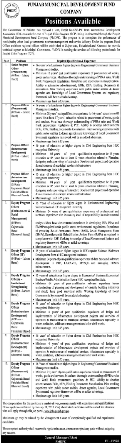 PMDFC (Punjab Municipal Development Fund Company) Jobs 2023