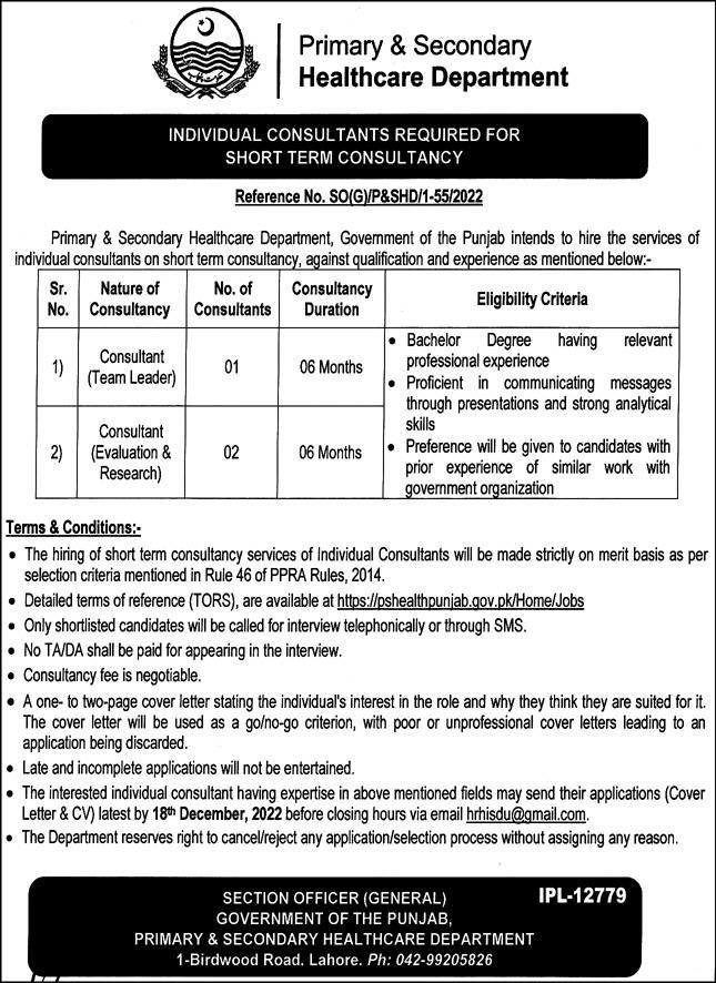 Punjab Primary & Secondary Healthcare Department Jobs 2022-23