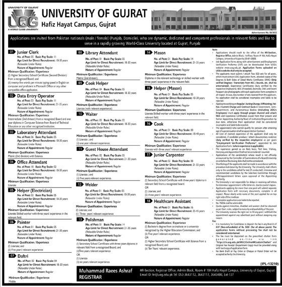 University of Gujrat UOG Jobs 2023 – Hafiz Hayat Campus