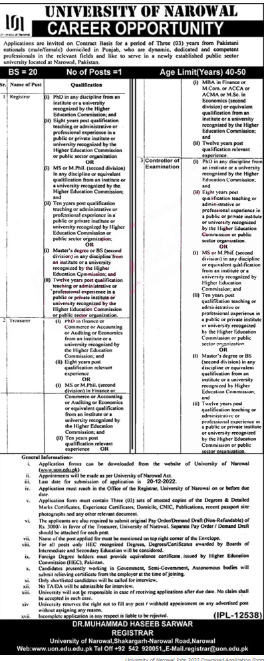 University of Narowal Jobs 2022 – www.uon.edu.pk