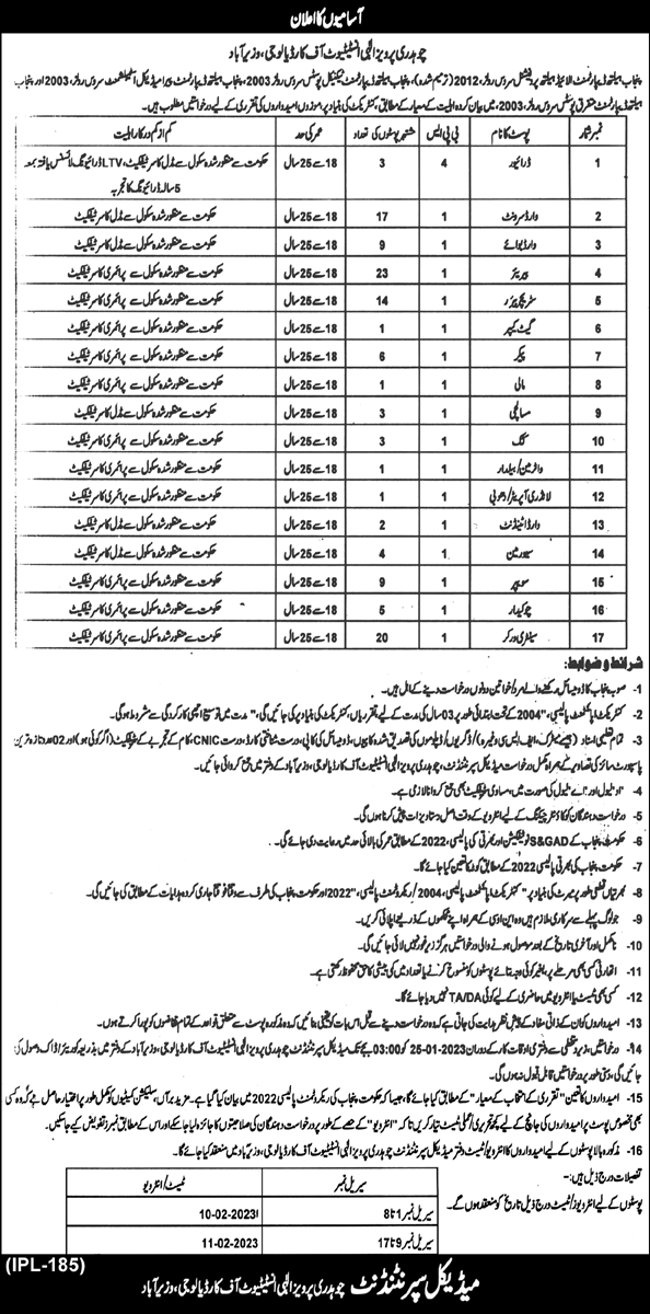 Ch Pervaiz Elahi Institute of Cardiology Jobs 2023