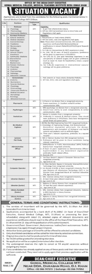 Gomal Medical College jobs 2023