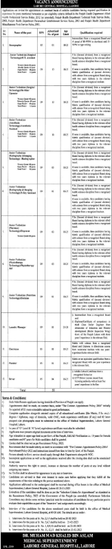 Lahore General Hospital Jobs 2023 – Punjab Health Department Technical Posts